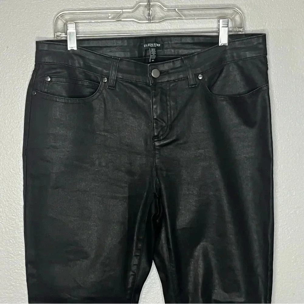 Eileen Fisher Straight Slim Fit Jeans Women 14P Black Shimmer 5 Pocket Casual - Picture 2 of 9